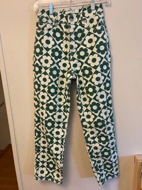 PacSun Green and White Floral Tile Jeans